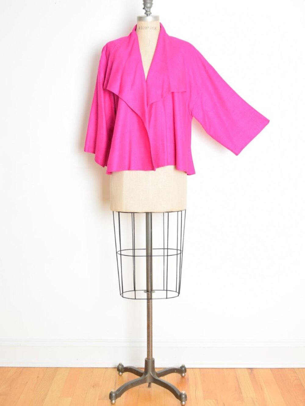 vintage Y2K silk jacket cropped neon pink swing trapeze lightweight top L XL